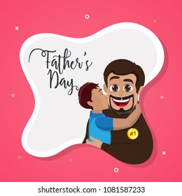 Little son kissing his father, Father's Day text on pink background.