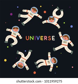 Little space character playing the universe. vector illustration flat design