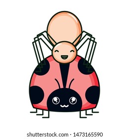 little spider and ladybug insects kawaii characters
