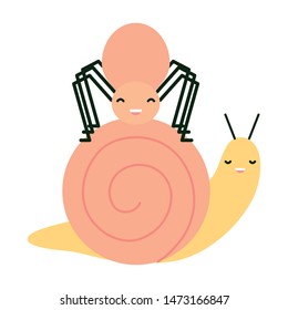 little spider and snail kawaii characters