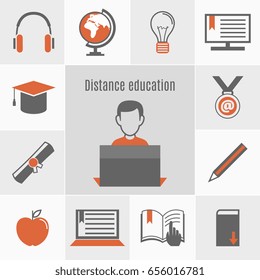 Little square learning icon set with elements of study certificate and other tools vector illustration