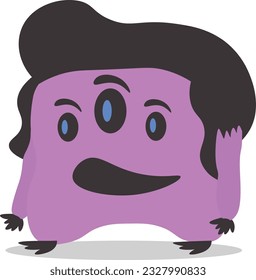 little square monster mascot character, purple with a quiff giving a friendly smile

