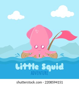 Little squid adventure with raft. Suitable for children's products