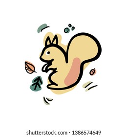 Little squirrel flat illustration. Print, logo, postcard image template.