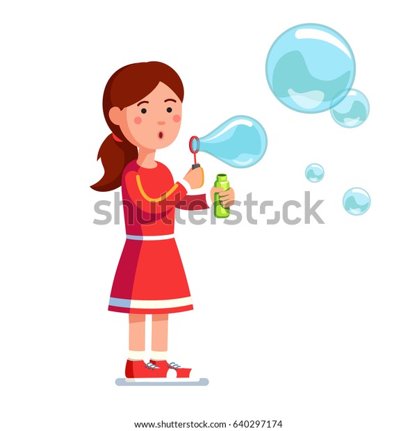 Little Standing Girl Kid Blowing Bubbles Stock Vector (Royalty Free ...