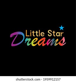 Little Star Dreams typography slogan with cute cartoon flat sleeping teddy bear for t shirt printing, apparel tee graphic design.
