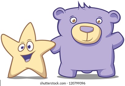 Little Star and his friend Bear waving their hands