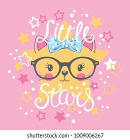 Little Stars. Cute cat girl. For t-shirt, mug, bag and other uses