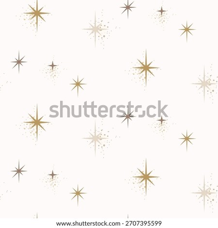 Little stars festive seamless pattern. Neutral gold beige colors thin stardust shapes wallpaper, gift wrap texture