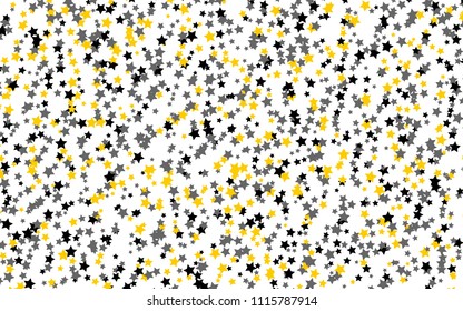 Little stars of gold, yellow, gray, black colors on a white background. The pattern of the night sky. Vector illustration  