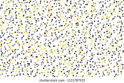 Little stars of gold, yellow, gray, black colors on a white background. The pattern of the night sky. Vector illustration  