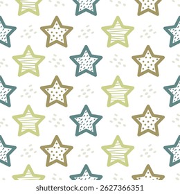 Little stars hand drawn, seamless design for print on fabric and other uses.