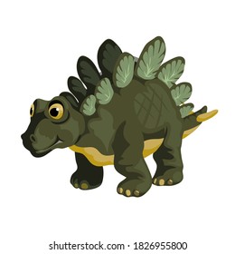 Little stegosaurus. Cartoon dinosaur picture. Cute dinosaurs character. Flat vector illustration isolated on white background