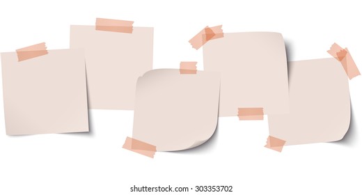 little sticky papers in a row with colored adhesive tape and free copy space