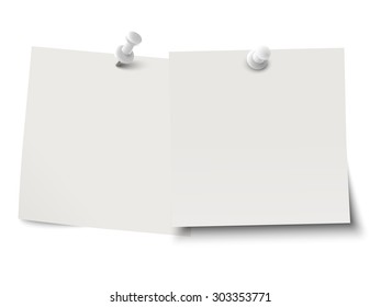 little sticky papers in a row with colored pin needles and free copy space