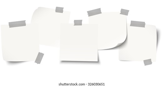 little sticky papers in a row with colored adhesive tape and free copy space