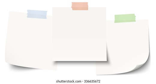 little sticky papers in a row with colored adhesive tape and free copy space