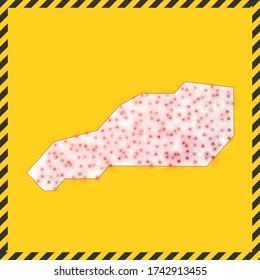 Little Stirrup Cay closed - virus danger sign. Lockdown island icon. Black striped border around map with virus spread concept. Vector illustration.