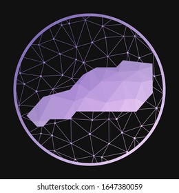 Little Stirrup Cay icon. Vector polygonal map of the island. Little Stirrup Cay icon in geometric style. The island map with purple low poly gradient on dark background.