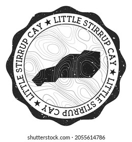 Little Stirrup Cay outdoor stamp. Round sticker with a map of the island featuring topographic isolines. Vector illustration. Can be used as an insignia, logotype, label, sticker, or badge of Little Stirrup Cay.