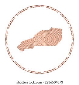 Little Stirrup Cay round logo. Digital style shape of Little Stirrup Cay in dotted circle with island name. Tech icon of the island with gradiented dots. Appealing vector illustration.