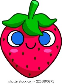 little strawberry smiling happily with eyes and mouth