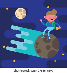 pequeño estudiante de diseño de ilustración vectorial de carácter cómico lunar