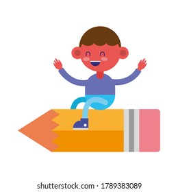 niño pequeño estudiante con diseño de ilustración vectorial de caracteres de lápiz
