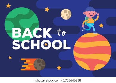 little student boy in planet comic character vector illustration design