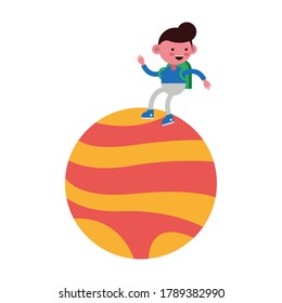 little student boy in planet comic character vector illustration design