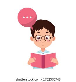 pequeño estudiante con diseño de ilustración vectorial de caracter de libro de lectura uniforme