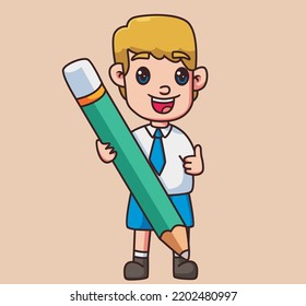 little student elementary school bring pencil cartoon