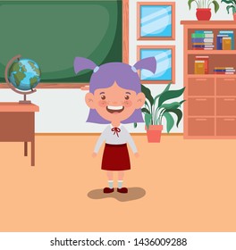 little student girl in the classroom
