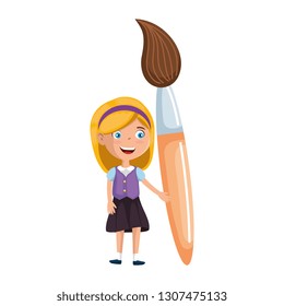 little student girl with paintbrush