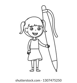 little student girl with pen