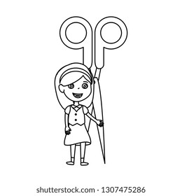 little student girl with scissors