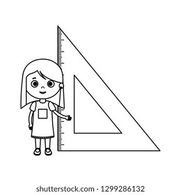 little student girl with triangle rule