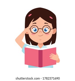 little student girl with uniform reading book character vector illustration design