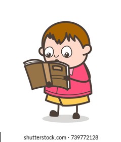 Little Student Reading Book - Cute Cartoon Fat Kid Illustration