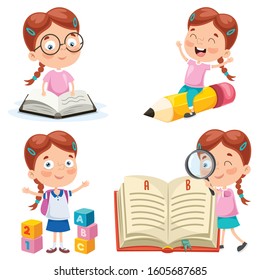 Ilustraciones, imágenes y vectores de stock sobre Niños Estudiando