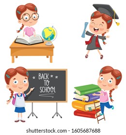 Little Student Studying And Reading