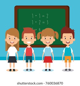 little students with chalkboard avatars characters