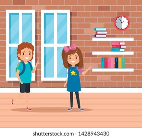 little students couple in the school scene