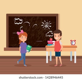 little students couple in the school scene