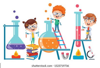 Little Students Doing Chemical Experiment