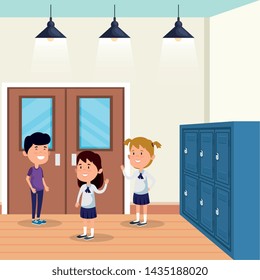 little students group in the school scene