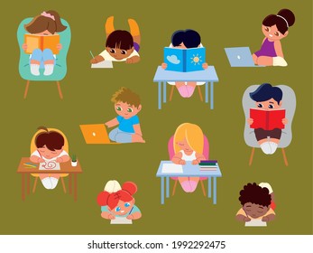little students read write and study