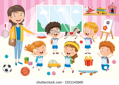 Little Students With Their Teacher