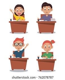 Little stutends on desk cartoon