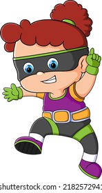 The little super girl is wearing the mask and attack the criminal of illustration